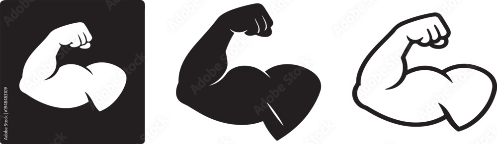 Εκτύπωση καμβά Strong muscle arm silhouette fitness power vector icon.