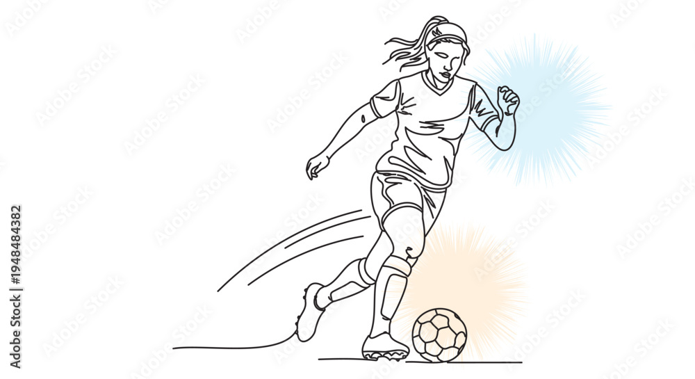 Obraz premium Female Soccer Player Kicking Ball Dynamic Sketch Sport Illustration Vector Artwork