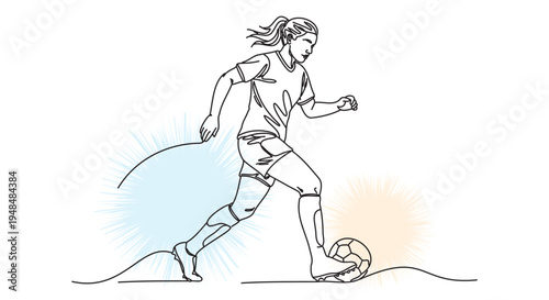 Female Soccer Player Kicking Ball Sketch Dynamic Sport Illustration Action Athlete