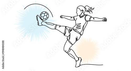 Female Soccer Player Kicking Ball Sketch Dynamic Sport Action Illustration Vector