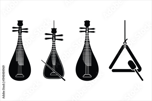 Traditional musical instruments icon set