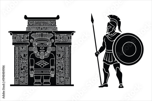 Spartan warrior and ancient altar icon