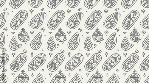 Seamless Paisley Pattern in Gray Tones for Textile, Wallpaper, and Graphic Design.