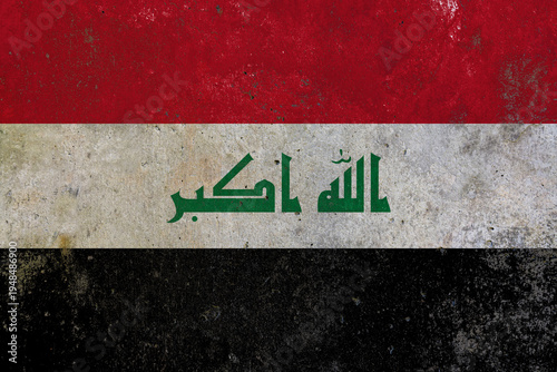 Iraq national flag painted on grunge wall texture background