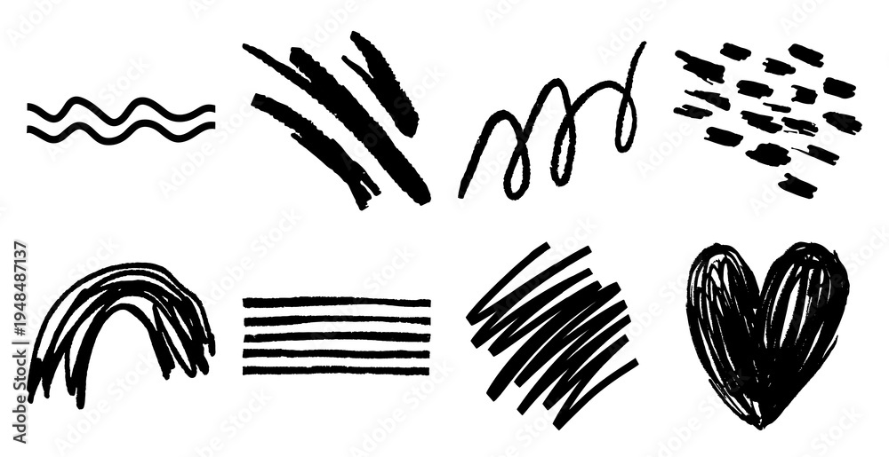 Obraz premium PNG Abstract hand-drawn black doodles element set on transparent background