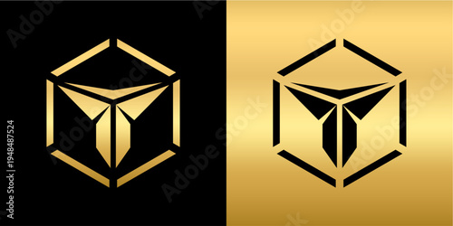 Elegant 3D rendered golden geometric origami paper crane logo or icon design, isolated on a warm beige gradient background. Minimalist, modern, and versatile for branding, business, and creative proje