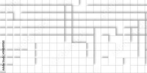Abstract White Grid Maze Background With Geometric Minimal Design and Soft Shadows.