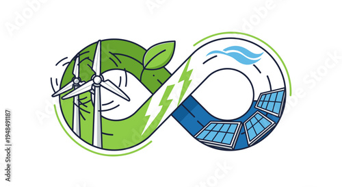 Infinity Symbol with Renewable Energy Elements.