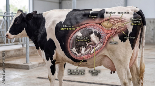 Cow anatomy with fetal calf.
