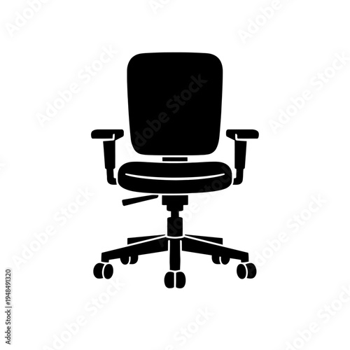 Ergonomic Office Chair Icon Silhouette - Modern Swivel Desk Chair with Armrests and Casters for Home Office, Workspace, and Professional Environments - Comfortable Task Seating Solution Graphic