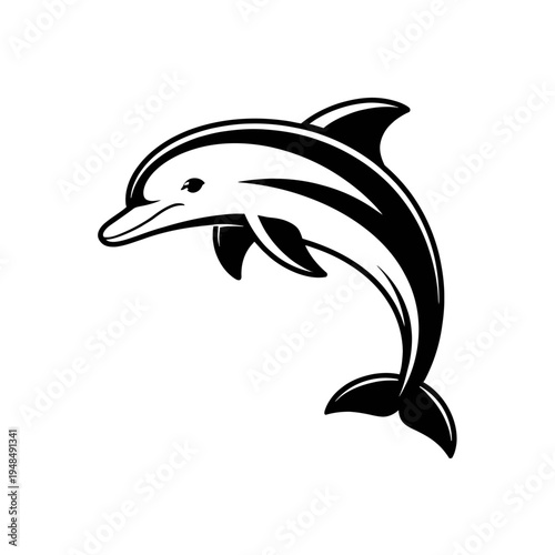 Dynamic Black and White Dolphin Leaping Icon Illustration - Stylized Marine Mammal Vector Graphic for Ocean-Themed Designs, Aquatic Logos, Wildlife Art, Water Sports Branding, Conservation Projects, a