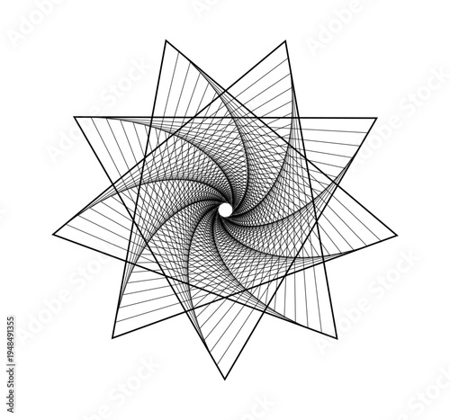 Abstract Geometric Spiral Star Pattern with Line Art Symmetry. vector illustration