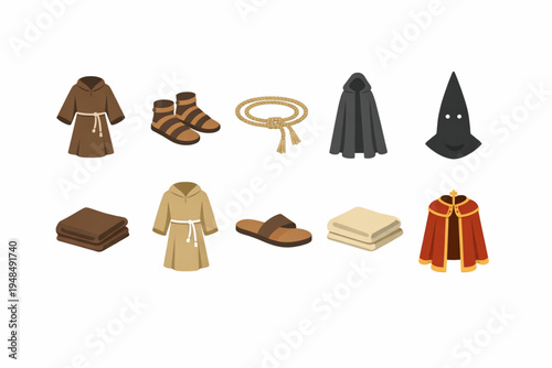 Set of 10 Flat Design Religious Garment and Vestment Icons