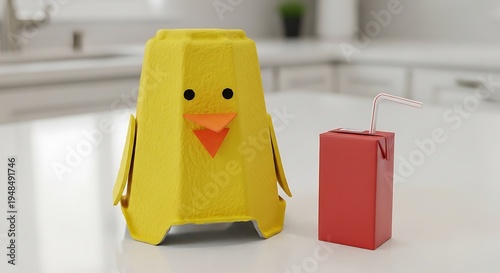 DIY Yellow Chick Egg Carton Craft and Red Juice Box