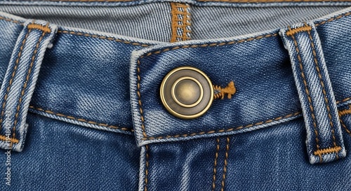 Close-up of blue jeans button.