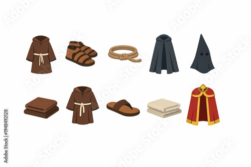 Set of 10 Flat Design Religious Garment and Vestment Icons