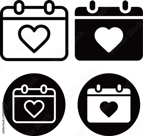 カレンダー　ハート　アイコンセット
