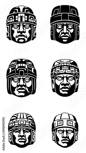 Ancient Mesoamerican Stone Heads, Olmec Civilization Art, Tribal Masks