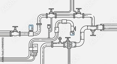 Complex Industrial Piping System with Valves.