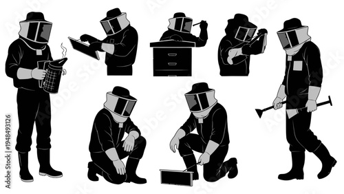 Beekeeper Set: Diverse Poses of Apiarist in Protective Gear
