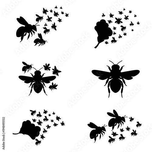 Bee Swarm Silhouette Vector Graphics