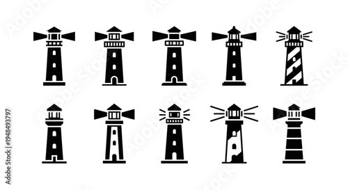 Collection of Lighthouse Icons - Vector Graphics