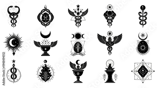 Esoteric Symbols Set: Alchemy, Astrology, Occult, Mysticism, Magic Icons