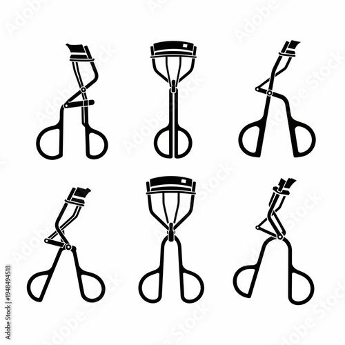 Eyelash Curler Set - Six Different Styles, Black Silhouette on White Background