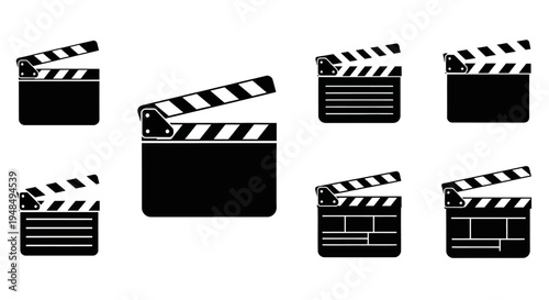 Film Clapperboard Icons Set - Movie Production Symbols