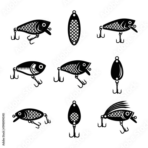 Fishing Lures Collection - Bass, Spoon, Spinner Bait Icons