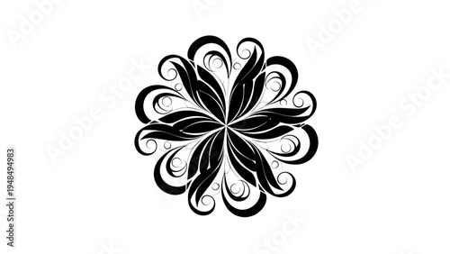 Intricate Black Floral Mandala Design on White Background