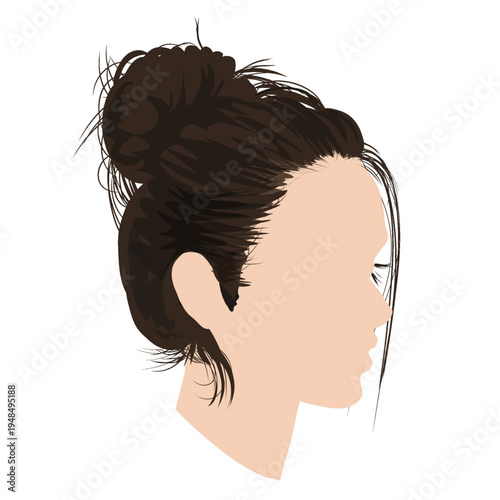 woman's head with long hair tied up without background