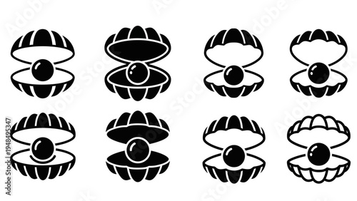 Oyster Pearl Icons Set