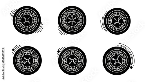 Roulette Wheel Icons Set, Gambling Game Symbols, Casino Entertainment