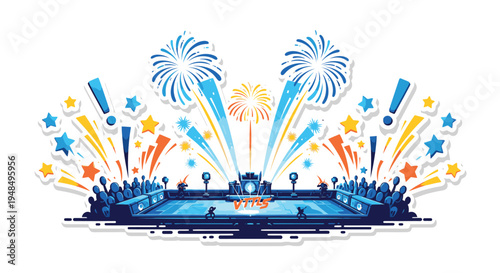 Vibrant Fireworks Display Over Crowded Stadium.