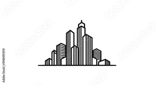 City skyline with tall buildings.