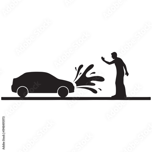 A man hits a car with his hand causing damage and a large dent
