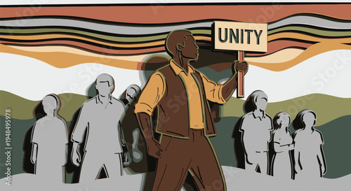 Man Holding Sign with Unity Message.