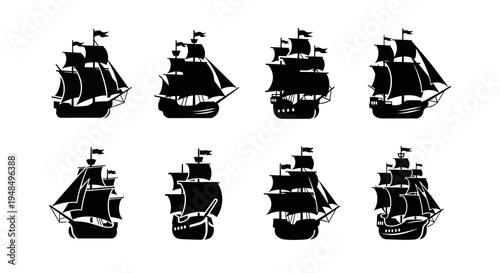 Vintage Sailboat Silhouettes Collection: Nautical Adventure Icons