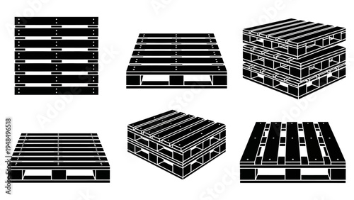 Wooden Pallets Set: Flat Lay, Perspective, Stacked, Isometric Views
