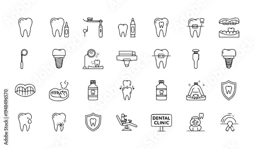 Dental clinic and oral hygiene outline icons editable stroke pixel perfect stomatology vector illustration set