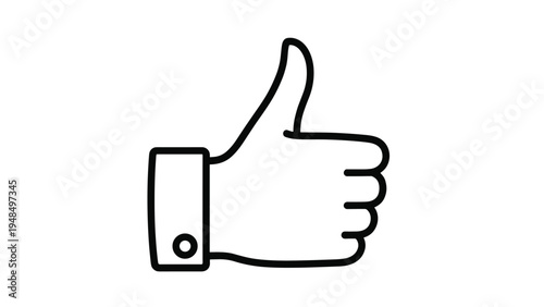 Simple black and white line drawing of a human hand giving a thumbs up gesture for approval and universal agreement.