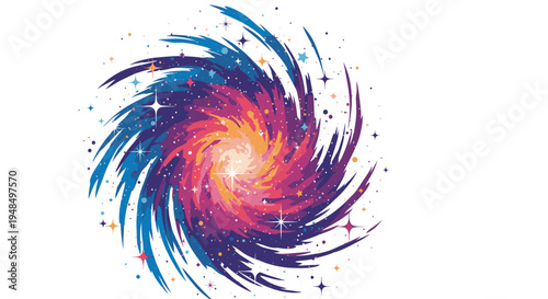 Vibrant Swirling Galaxy with Colorful Stars.