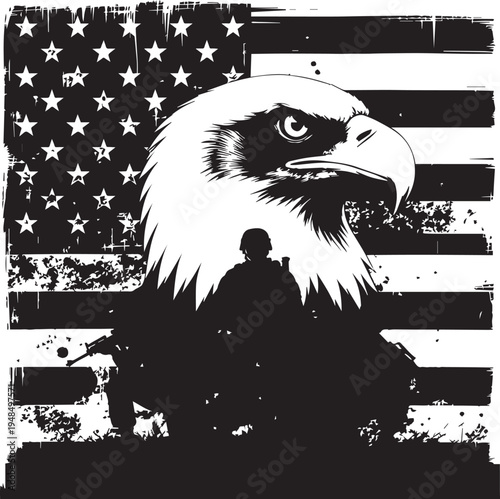  Bald Eagle with American Flag - Distressed Patriotic Vector