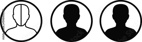 Three distinct profile icons with varying levels of anonymity depicted in circles Vector