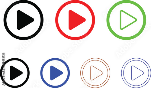 Variations of play button icons with different colors and styles Vector