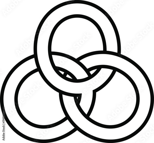 Three interlocked rings symbolizing unity and complexity in mathematical topology Vector