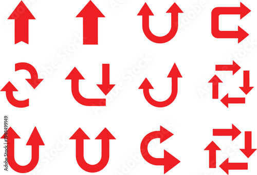 Collection of various directional arrow symbols in a red color scheme Vector