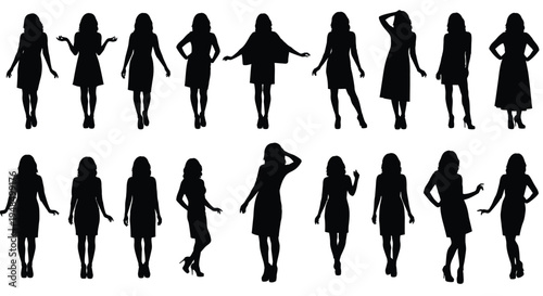 Multiple female fashion silhouette figures standing.