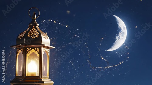 Wallpaper Mural A glowing lantern shines brightly under the crescent moon at night. Torontodigital.ca